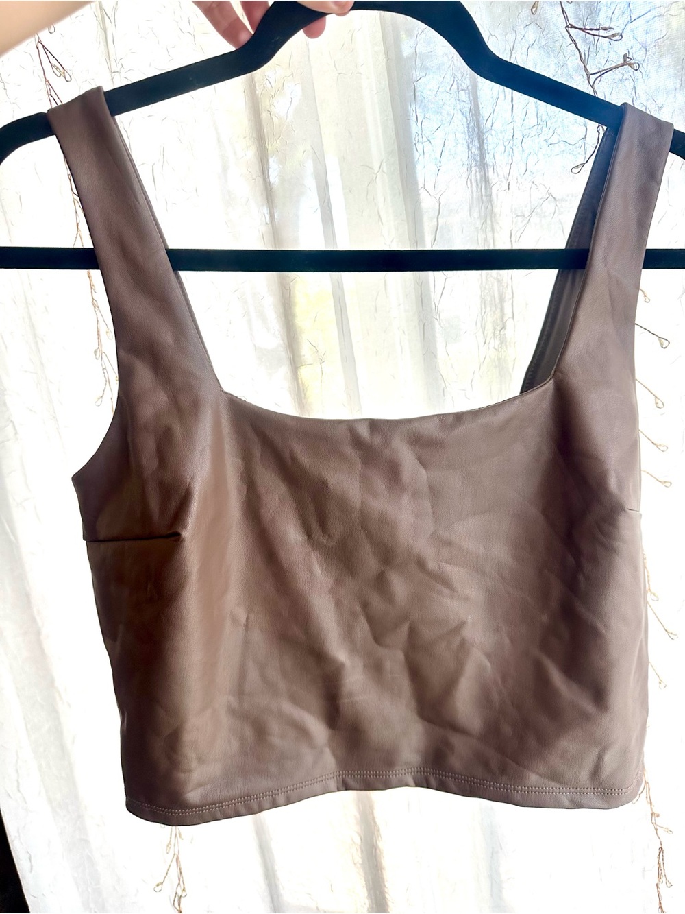 Express Brown Faux Leather Square-Neck Crop Top